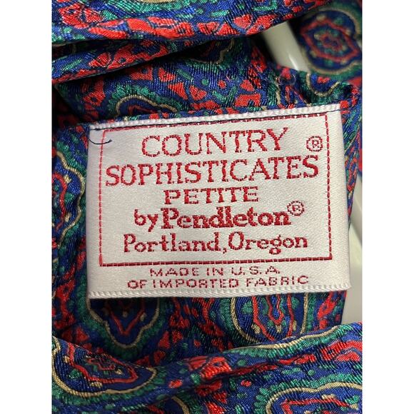 Vintage Pendleton Country Sophisticates Womens 14 Petite Blouse Red Green Blue‎ - Picture 3 of 7